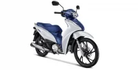 Lateral Direita da Moto Honda Biz 125 Branca e Azul 17