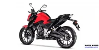Visão em perspectiva da lateral esquerda traseira da moto Honda CB 300F Twister cinza modelo ABS 15