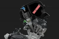 Imagem mostrando em 3D o sistema de injeção da GSX-R1000 em fundo escuro 5