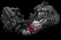 Imagem em 3D da tecnologia de faísca dupla da V Strom 650 em fundo escuro 10