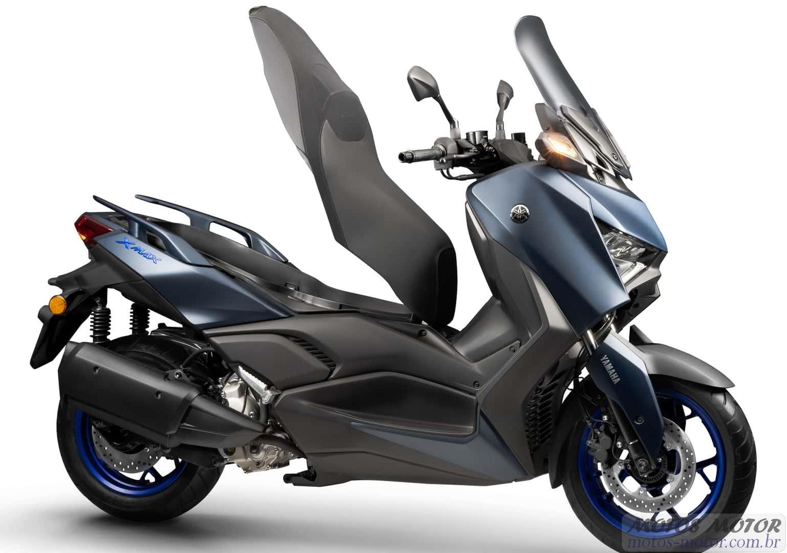 Yamaha XMAX 250 2025: scooter azul fosco, design moderno, painel TFT, 22,8 cv, 2,5 kgf.m